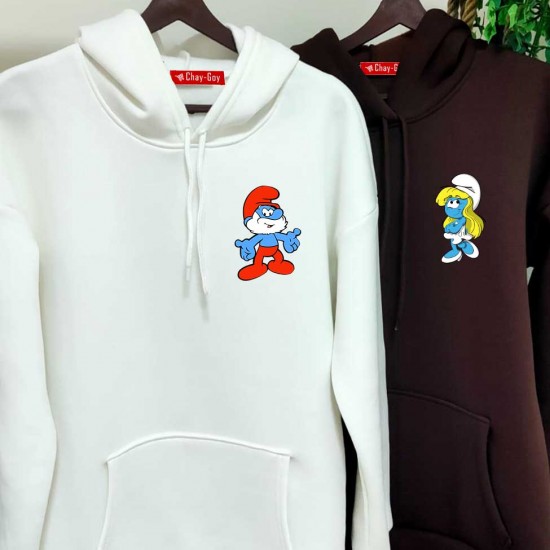 2 Adet ŞİRİNLER İçi Polar Kapşonlu Sweatshirt - Oversize