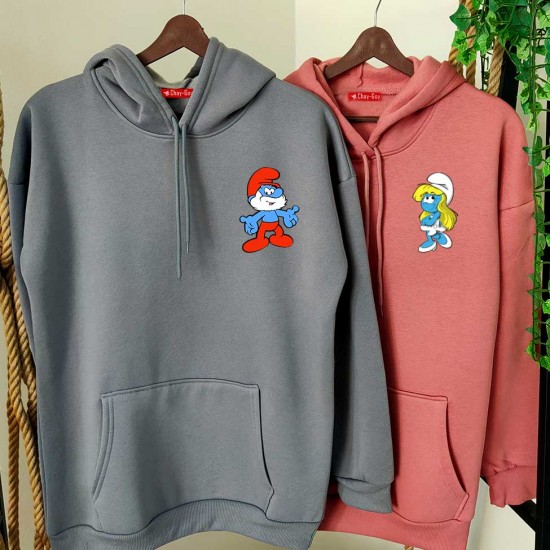 2 Adet ŞİRİNLER İçi Polar Kapşonlu Sweatshirt - Oversize