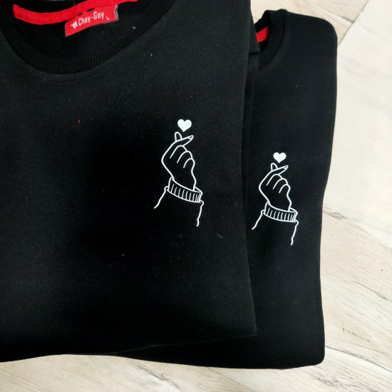 2 Adet Kore Kalbi Tasarımlı İçi Polar 0 Yaka Sweatshirt 