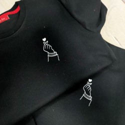 2 Adet Kore Kalbi Tasarımlı İçi Polar 0 Yaka Sweatshirt 