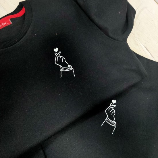 2 Adet Kore Kalbi Tasarımlı İçi Polar 0 Yaka Sweatshirt 