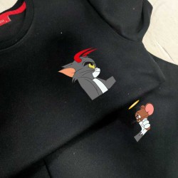 2 Adet Çizgifilm Karakterli İçi Polar 0 Yaka Sweatshirt