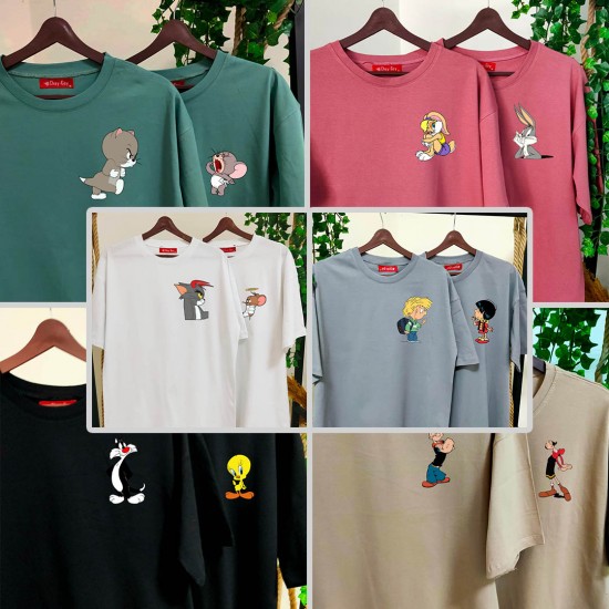 2 Adet Çizgifilm Tasarımlı Tshirt - Oversize 2 Adet Çizgifilm Tasarımlı Tshirt - Oversize