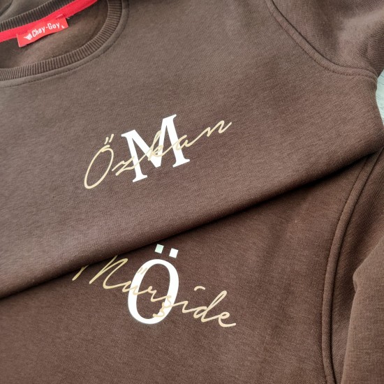 2 Adet İsimli İçi Polar 0 Yaka Sweatshirt