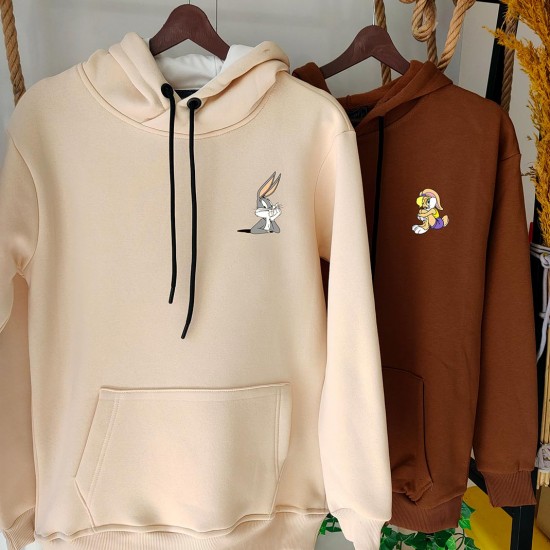 2 Adet Çizgifilm Tasarımlı  Kapşonlu Sweatshirt Hoodie