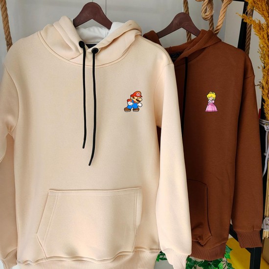 2 Adet Çizgifilm Tasarımlı  Kapşonlu Sweatshirt Hoodie