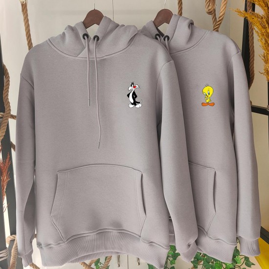 2 Adet Çizgifilm Tasarımlı  Kapşonlu Sweatshirt Hoodie