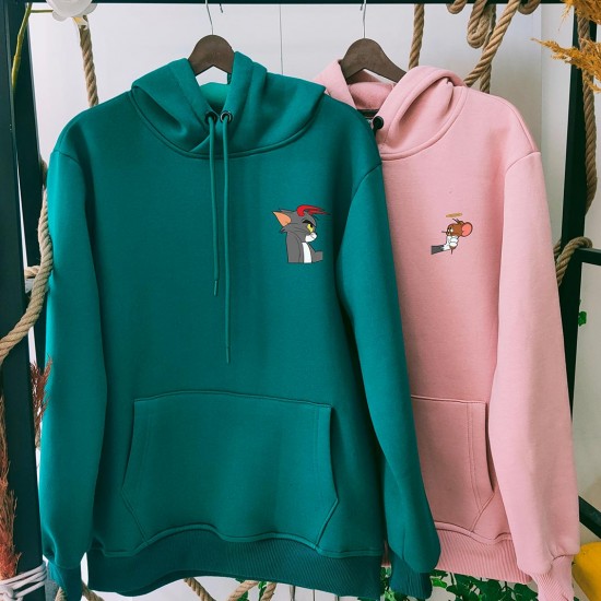 2 Adet Çizgifilm Tasarımlı  Kapşonlu Sweatshirt Hoodie