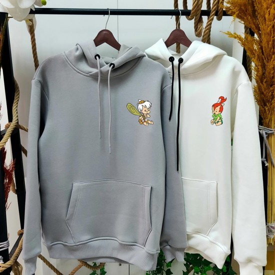 2 Adet Çizgifilm Tasarımlı  Kapşonlu Sweatshirt Hoodie