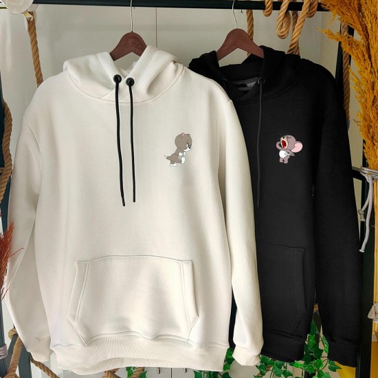 2 Adet Çizgifilm Tasarımlı  Kapşonlu Sweatshirt Hoodie