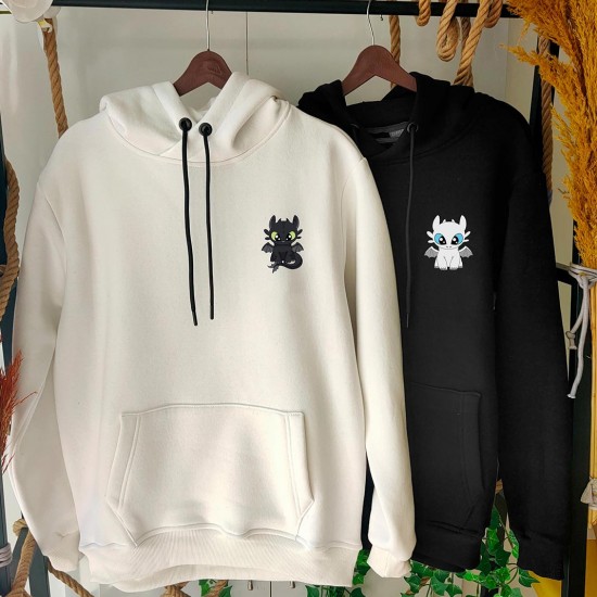 2 Adet Çizgifilm Tasarımlı  Kapşonlu Sweatshirt Hoodie